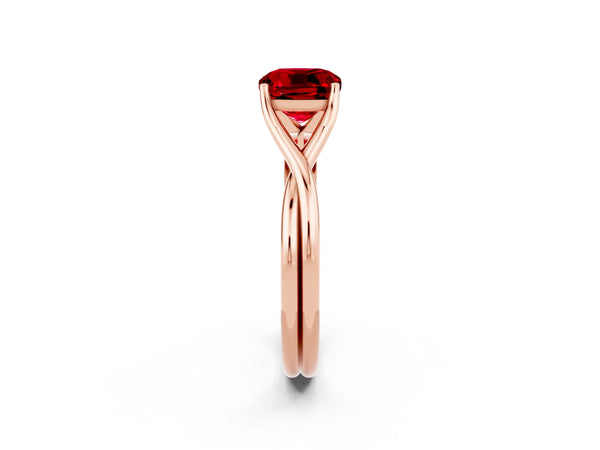 Rose gold Cushion Cut Ruby Solitaire Twist Band Prong Setting Ring