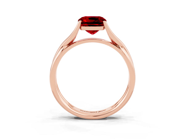Rose gold Cushion Cut Ruby Solitaire Twist Band Prong Setting Ring