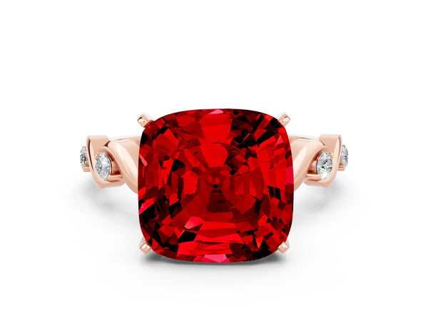 Rose gold Cushion Cut Ruby Solitaire Twisted Band with Round  Accents and Prong Setting