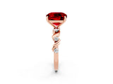 Rose gold Cushion Cut Ruby Solitaire Twisted Band with Round  Accents and Prong Setting_14