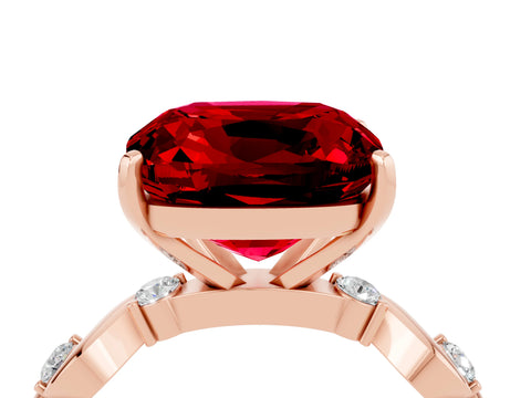 Rose gold Cushion Cut Ruby Solitaire Twisted Band with Round  Accents and Prong Setting_16