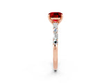 Rose gold Cushion Cut Ruby Solitaire with Side Baguettes and Channel Set Band_2