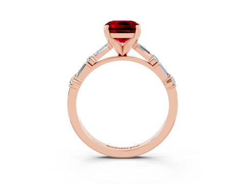 Rose gold Cushion Cut Ruby Solitaire with Side Baguettes and Channel Set Band_3
