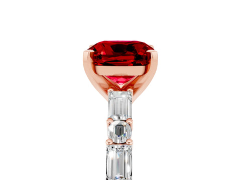 Rose gold Cushion Cut Ruby Solitaire with Side Baguettes and Channel Set Band_5