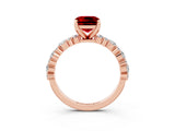 Rose gold Cushion Cut Ruby Solitaire with Side Stones, Pave Band, Four-Prong Setting_39
