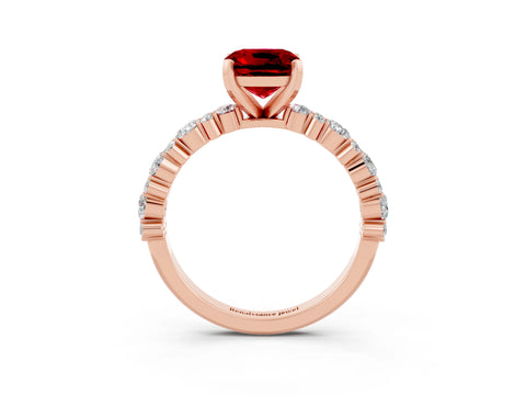 Rose gold Cushion Cut Ruby Solitaire with Side Stones, Pave Band, Four-Prong Setting_39