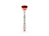 Rose gold Cushion Cut Ruby Solitaire with Side Stones on a Pavé Band and Four-Prong Setting_2
