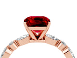 Rose gold Cushion Cut Ruby Solitaire with Side Stones on a Pavé Band and Four-Prong Setting_4