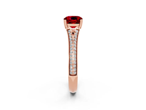 Rose gold Cushion Cut Ruby Split Shank Engagement Ring with Pavé Band_2