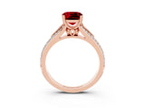Rose gold Cushion Cut Ruby Split Shank Engagement Ring with Pavé Band_3