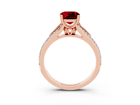 Rose gold Cushion Cut Ruby Split Shank Engagement Ring with Pavé Band_3