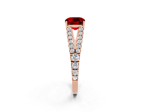Rose gold Cushion Cut Ruby Split Shank Pavé Engagement Ring with Four-Prong Setting_14