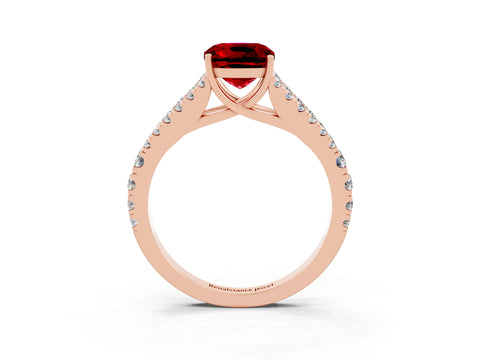 Rose gold Cushion Cut Ruby Split Shank Pavé Engagement Ring with Four-Prong Setting_15