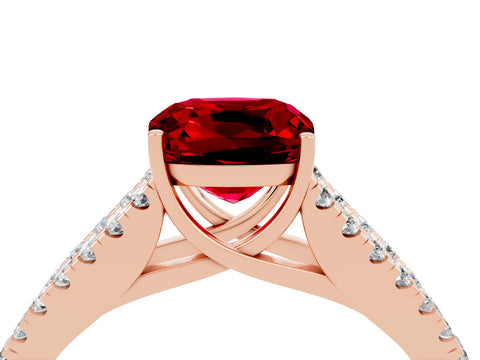 Rose gold Cushion Cut Ruby Split Shank Pavé Engagement Ring with Four-Prong Setting_16