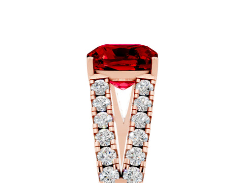 Rose gold Cushion Cut Ruby Split Shank Pavé Engagement Ring with Four-Prong Setting_17