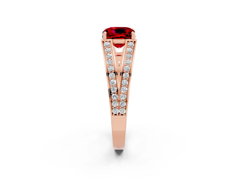 Rose gold Cushion Cut Ruby Split Shank Ring with Pavé Band and Four-Prong Setting_2