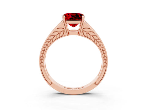 Rose gold Cushion Cut Ruby Split Shank Ring with Pavé Band and Four-Prong Setting_3
