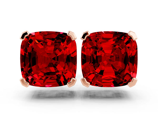 Rose gold Cushion Cut Ruby Stud Earrings