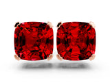 10K Rose Gold 7.13 Carat Cushion Ruby Stud Earrings