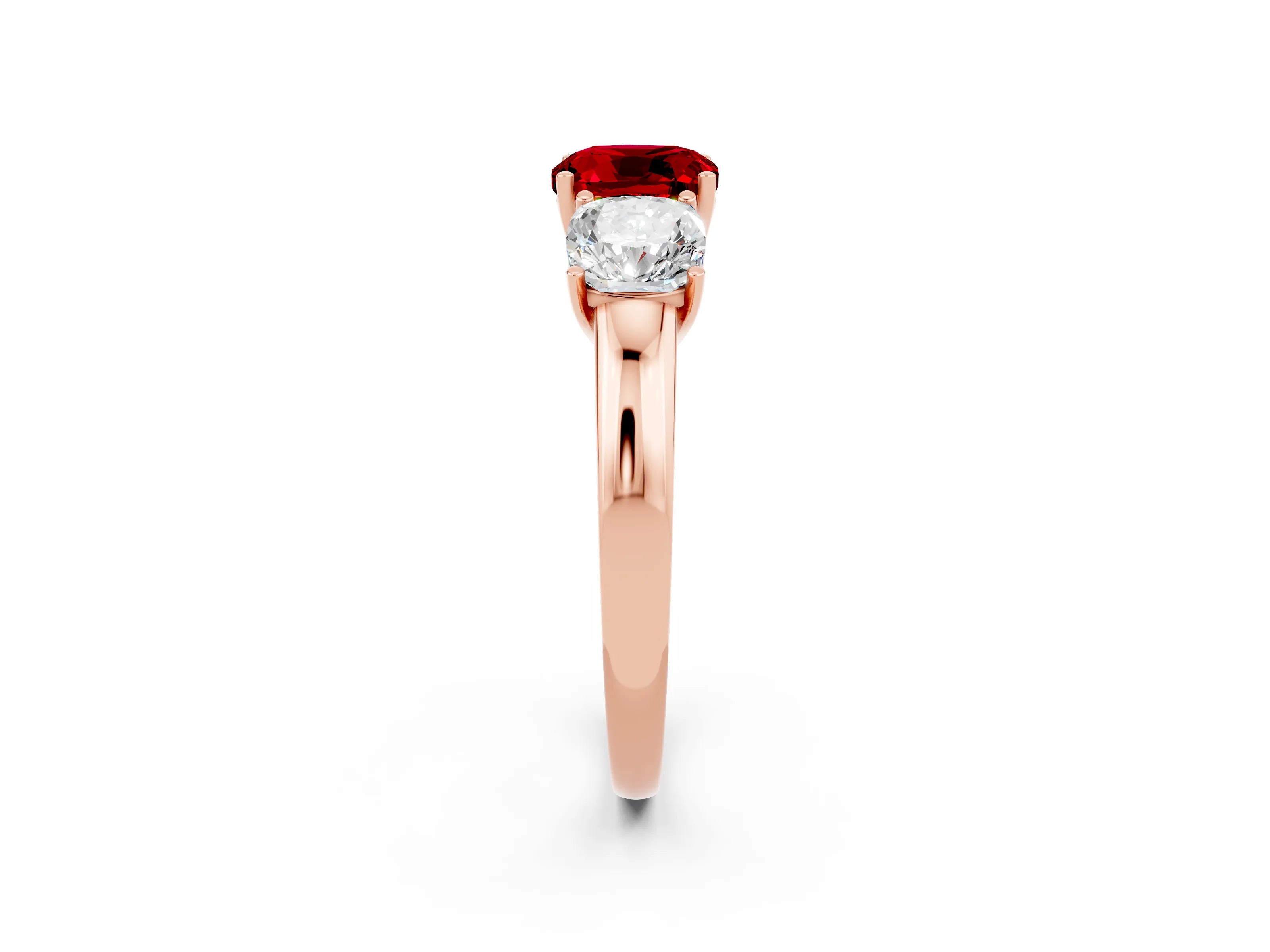 Rose gold Cushion Cut Ruby Three-Stone Ring with Four-Prong Setting and Classic Band_2