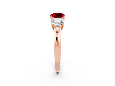 Rose gold Cushion Cut Ruby Three-Stone Ring with Four-Prong Setting and Classic Band_2