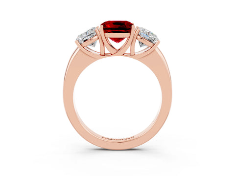 Rose gold Cushion Cut Ruby Three-Stone Ring with Four-Prong Setting and Classic Band_3