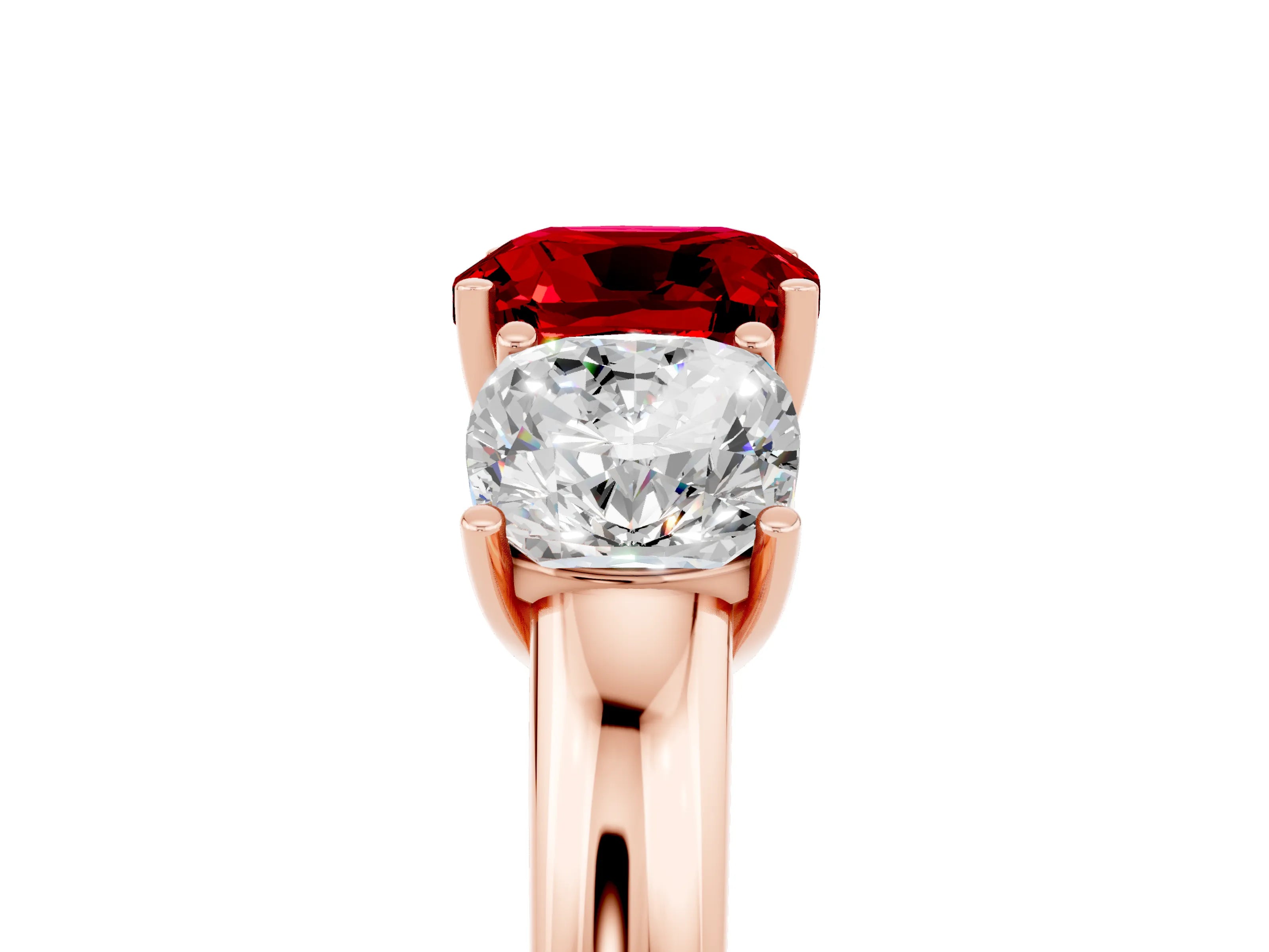 Rose gold Cushion Cut Ruby Three-Stone Ring with Four-Prong Setting and Classic Band_5