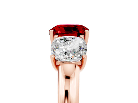 Rose gold Cushion Cut Ruby Three-Stone Ring with Four-Prong Setting and Classic Band_5