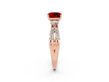 Rose gold Cushion Cut Ruby Three-Stone Ring with Pavé Split Shank and Four-Prong Setting_14