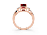 Rose gold Cushion Cut Ruby Three-Stone Ring with Pavé Split Shank and Four-Prong Setting_15
