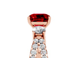 Rose gold Cushion Cut Ruby Three-Stone Ring with Pavé Split Shank and Four-Prong Setting_17