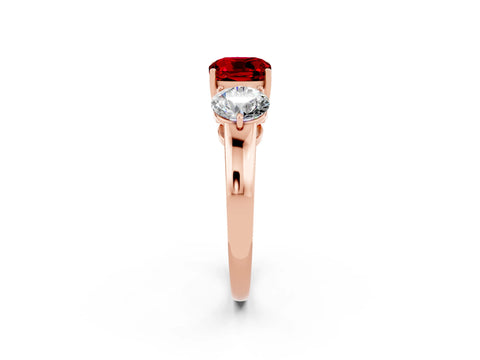 Rose gold Cushion Cut Ruby Three-Stone Ring with Prong Setting and Classic Band_2
