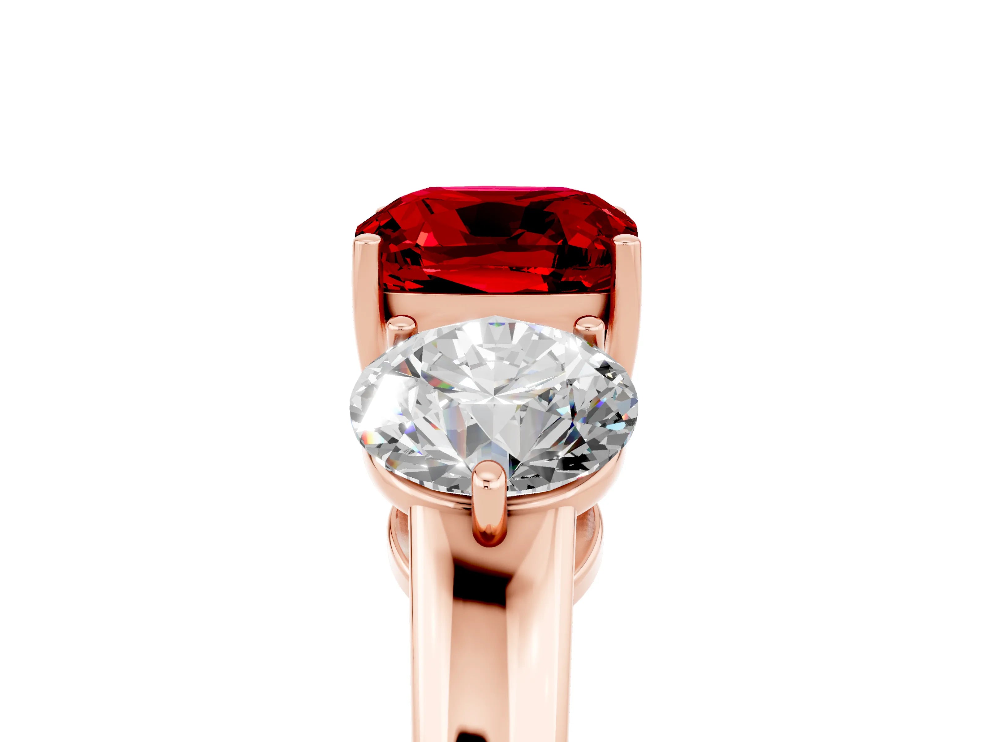 Rose gold Cushion Cut Ruby Three-Stone Ring with Prong Setting and Classic Band_5