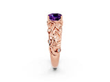 Rose gold Cushion Cut Solitaire Amethyst Leaf-Inspired Vine Band Ring with Prong Setting_2