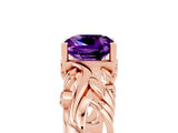 Rose gold Cushion Cut Solitaire Amethyst Leaf-Inspired Vine Band Ring with Prong Setting_5
