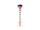 Rose gold Cushion Cut Solitaire Amethyst Ring with Pave Band and Four-Prong Setting_2