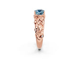 Rose gold Cushion Cut Solitaire Aquamarine Leaf-Inspired Vine Band Ring with Prong Setting_2