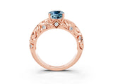Rose gold Cushion Cut Solitaire Aquamarine Leaf-Inspired Vine Band Ring with Prong Setting_3
