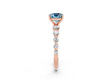 Rose gold Cushion Cut Solitaire Aquamarine Ring with Pave Band and Four-Prong Setting_2