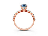 Rose gold Cushion Cut Solitaire Aquamarine Ring with Pave Band and Four-Prong Setting_3