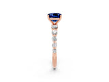 Rose gold Cushion Cut Solitaire Blue Sapphire Ring with Pave Band and Four-Prong Setting_2