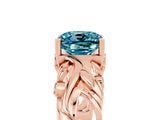 Rose gold Cushion Cut Solitaire Blue Topaz Leaf-Inspired Vine Band Ring with Prong Setting_5