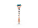 Rose gold Cushion Cut Solitaire Blue Topaz Ring with Pave Band and Four-Prong Setting_2