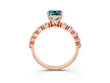 Rose gold Cushion Cut Solitaire Blue Topaz Ring with Pave Band and Four-Prong Setting_3