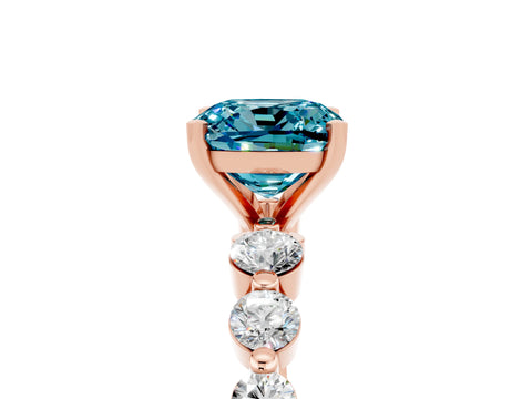 Rose gold Cushion Cut Solitaire Blue Topaz Ring with Pave Band and Four-Prong Setting_5