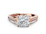 Rose gold Cushion Cut Solitaire Cathedral Diamond Engagement Ring with Channel-Set Band and Four-Prong Setting_3