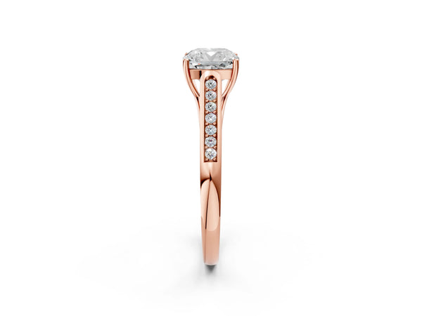 Rose Gold Cushion Cut Cathedral Solitaire Engagement Ring Setting with Channel Set Band