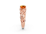 Rose gold Cushion Cut Solitaire Citrine Leaf-Inspired Vine Band Ring with Prong Setting_2
