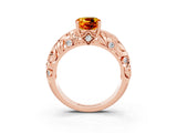 Rose gold Cushion Cut Solitaire Citrine Leaf-Inspired Vine Band Ring with Prong Setting_3