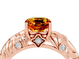 Rose gold Cushion Cut Solitaire Citrine Leaf-Inspired Vine Band Ring with Prong Setting_4
